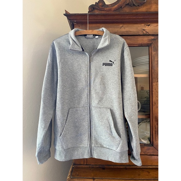 Puma Unisex Grey Zip-Up Cotton Sweatshirt - Picture 1 of 14